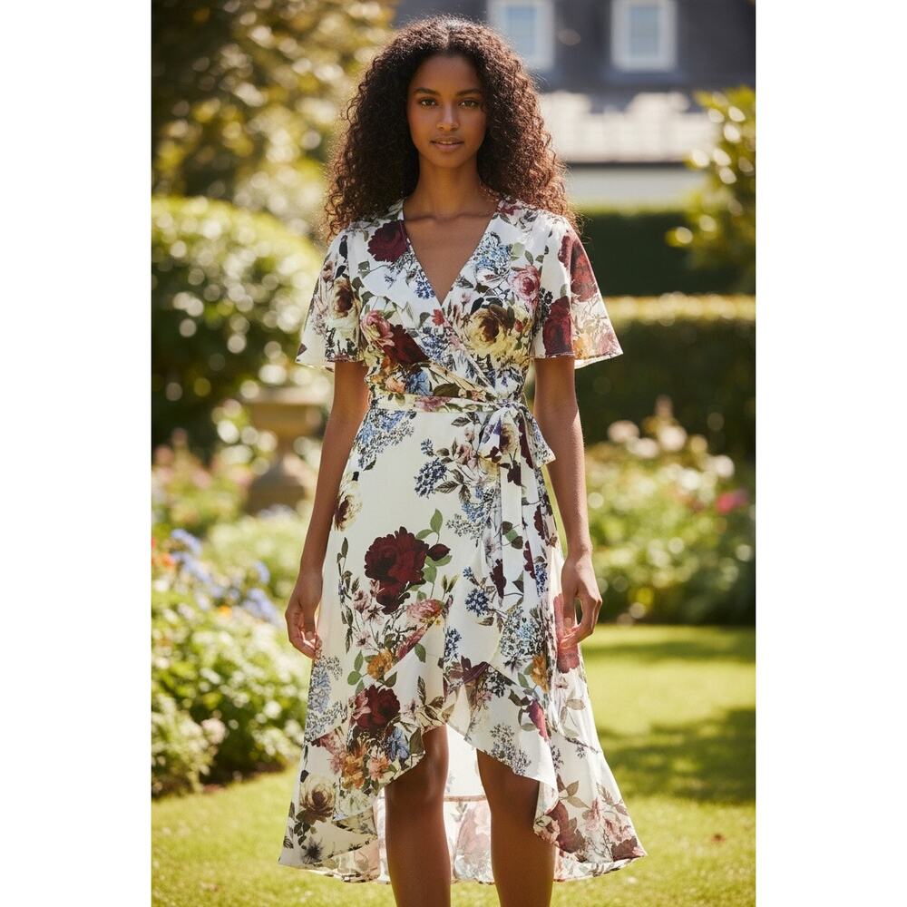 NWT River Island English Garden Floral Faux Wrap Dress